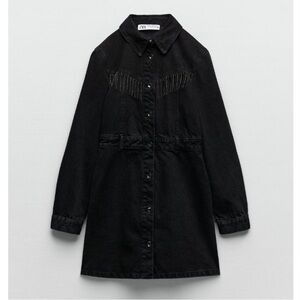 Zara Black Denim Rhinestone fringe dress